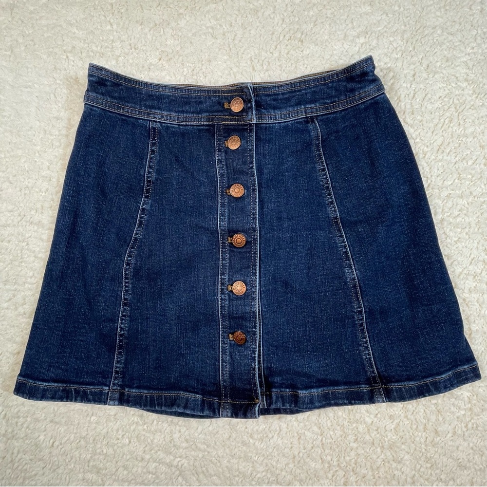 Madewell Snap Front Denim Mini Skirt Size 4 High Rise A Line Classic
